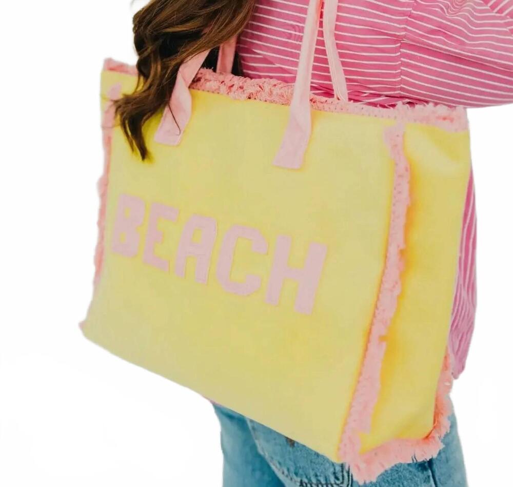 NEW PRETTY SIMPLE women's hanalei terry cloth beach tote in yellow